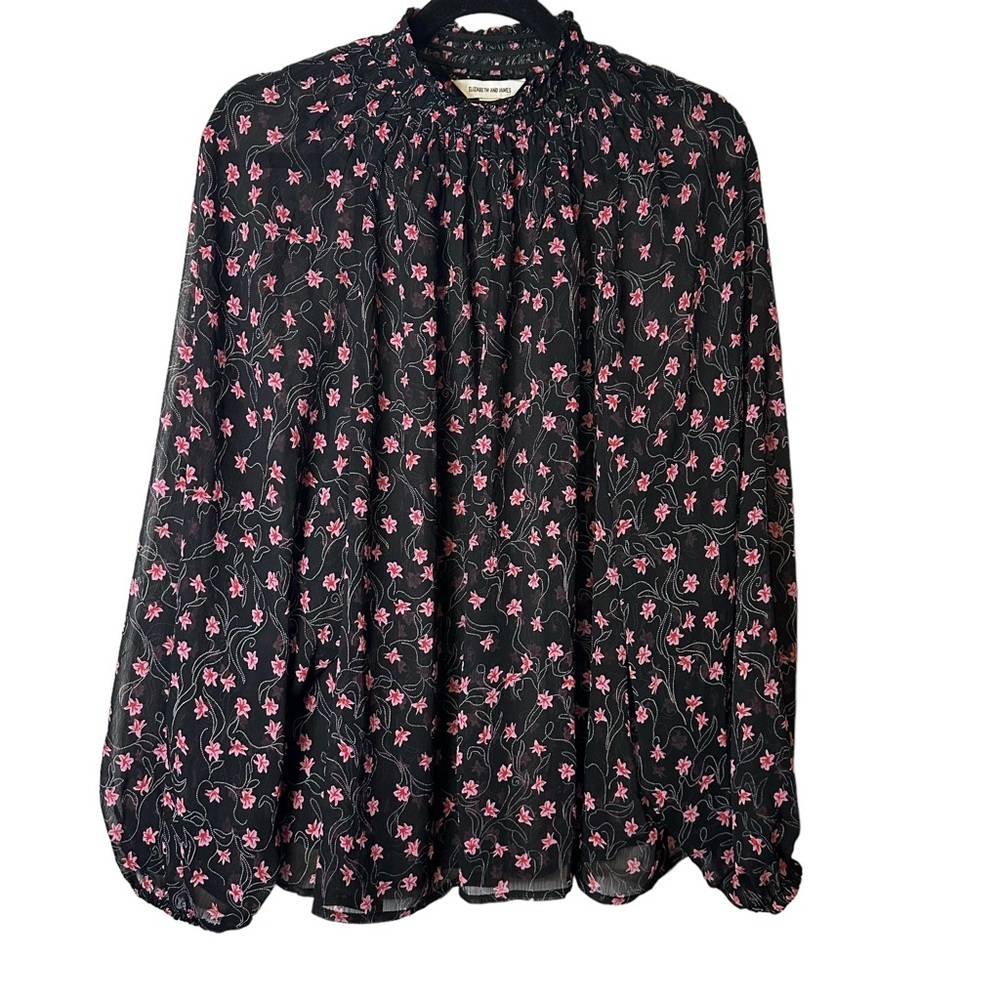 Elizabeth &‎ James Floral Sheer Smocked Long Sleeve Blouse XXL #147966